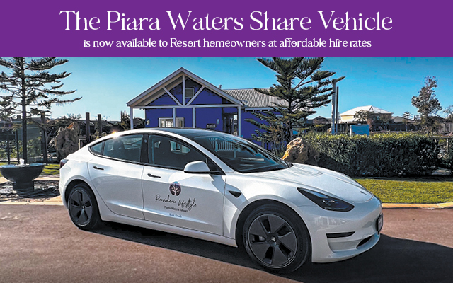 News: The Piara Waters Share Vehicle is now available to Resort homeowners at affordable hire rates.